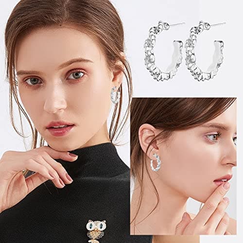 Wgoud Chunky Hoop Earrings Set Silver Hoop Earrings for Women Hypoallergenic, Thick Hoops Earring set, Twist Huggie Hoop Earring (6 Silver Chunky Hoops) - Thumbnail 3