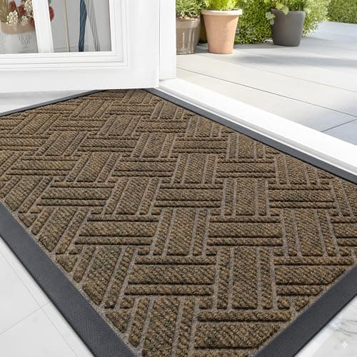 OLANLY Indoor Outdoor Mat, Sturdy Natural Rubber Floor Mat, Non Slip Low Profile Waterproof Doormat, and Stain Front Door Mats, Easy Clean Patio Entrance Mat, 30''x17'', Brown - Image 1
