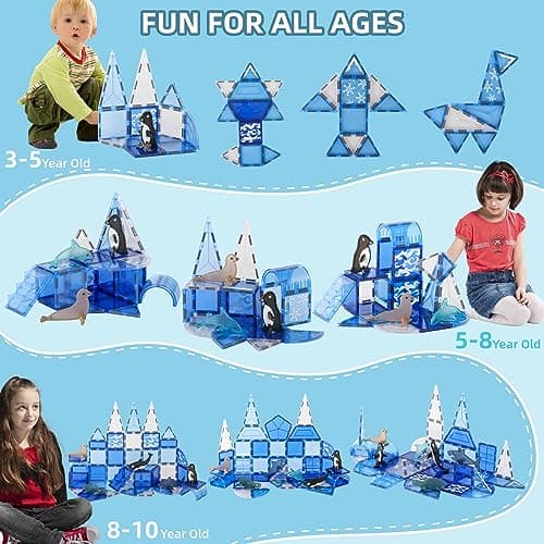 Arctic Animals Magnetic Tiles for Kids Ages 4-8, Aquarium Magnetic Building Set with 6 Sea Animals, Educational Magnet Blocks for School Toddlers, Birthday Xmas Gifts for Grandkids Boys Girls 3-5 4-6 - Thumbnail 2