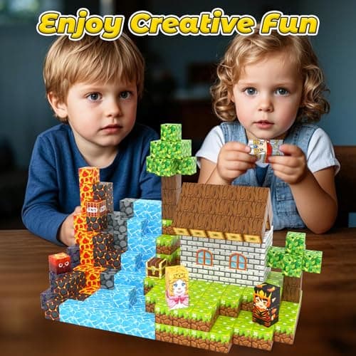 100PCS Magnetic Blocks -Build Mine Magnet World Forest & Lava Set, Magnet Building Toys for Kids Ages 5-7, STEM Sensory Toddler Toys for 3+ Year Old Boys & Girls, Creativity Birthday Gifts for Child - Thumbnail 4