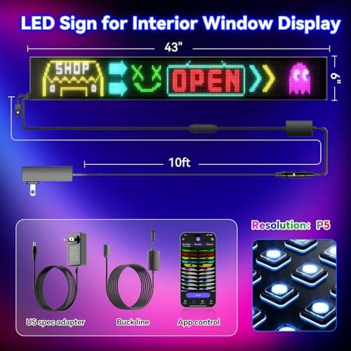 Large Programmable LED Sign, P5 Resolution Indoor Store LED Sign, Bluetooth APP, for Business Retail Shop Window Display (43"x 6") - Thumbnail 5