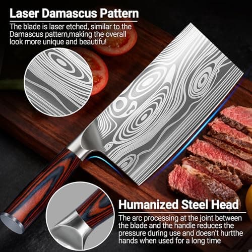 Nanbone Meat Cleaver Knife Ultra Sharp Kitchen Knife 8 Inch, High Carbon Stainless Steel Butcher Knife with Wooden Handle, Chinese Cleaver for Meat Cutting Vegetable Slicing Perfect Birthday Gifts - Thumbnail 5