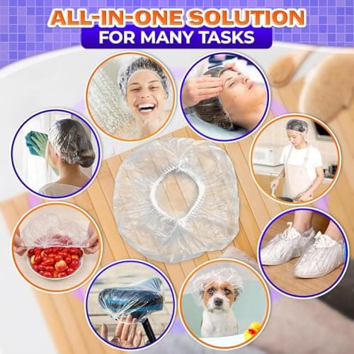 100 PCs Shower Caps for Women Disposable – Plastic Hair Cap for Salon, Spa, Travel, and Home Use – Waterproof, Comfortable, Lightweight, and Secure Disposable Shower Caps for Women Hair Protection - Thumbnail 5