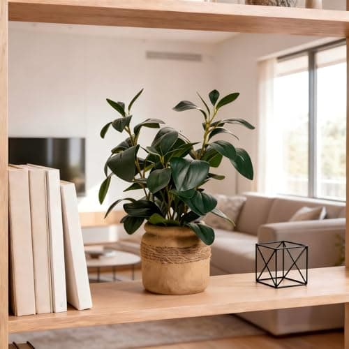Arbolanta Artificial Fake Plant Potted 12.8'' Small Faux Greenery Ficus Style in Jute-Wrapped Yellow Planter for Tabletop Home Office Decor - Thumbnail 3