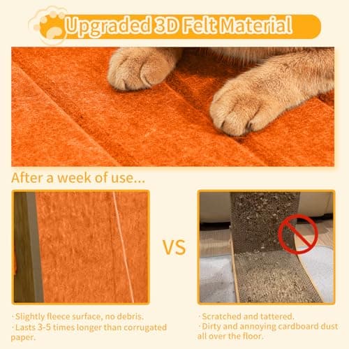 Nxwjoy Cat Scratch Pad Felt Cat Scratcher for Indoor Cats Scratching Board Scratchers for Large Cat Scratch Furniture Protector with Ball Kitten Toys L Shape 26.8 Inch Orange - Thumbnail 2