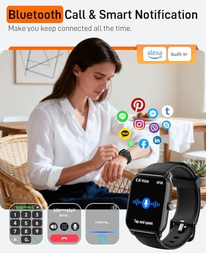 Smart Watches for Women Men, 2025 Smartwatch 1.85''Alexa Fitness Tracker Smart Watch Compatible for Android iPhone with Bluetooth Call (Answer/Make), 3ATM Waterproof Heart Rate/Sleep/SpO2 Monitor 120+ - Thumbnail 2