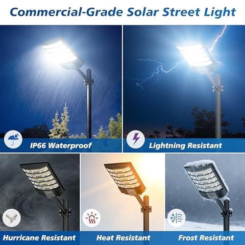 AsWonist 10000W Solar Street Lights Outdoor - 6500K Solar Lights Outdoor IP66 Waterproof, Solar Street Light Dusk to Dawn, Solar Flood Lights Outdoor Motion Sensor with Remote Control for Yard, Garage - Thumbnail 5