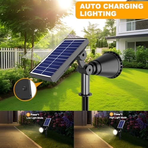 Solar Spotlight Outdoor Waterproof, 36 LED Outdoor Solar Lights with 2200mAh, 2-in-1 Wall or Ground Solar Flood Lights for Yard, Garden, Pathway, Auto On/Off Landscape Lighting- 4 Pack (Warm White) - Thumbnail 5