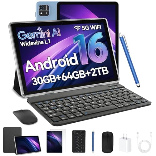 Android 16 Tablet, 10 Inch Tablets with Keyboard, Octa-Core CPU, 2 in 1 Tablet with Gemini AI, Face Unlock, 18W Fast Charger, 30GB+64GB+2TB Expand, 5G WiFi, Tablets PC with Case, Mouse, Stylus (Blue) - Image 1