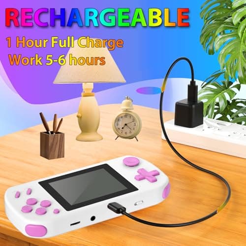 TEBIYOU Handheld Games for Kids Built-in 218 Video Games, Portable Kids Travel Toys for Ages 4-13 with Rechargeable Battery 3.0" HD Screen, Mini Gaming Player Birthday Gifts for Boys Girls (White) - Thumbnail 3