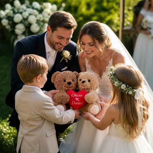 MYPHNEX Personalized Kissy Teddy Bear Stuffed Animal, Custom Bear with Embroidered Name, Toys for Wedding Couples Girlfriend Kids, Customized Anniversary Birthday Gift for Her & Him (Couple Bear) - Thumbnail 2