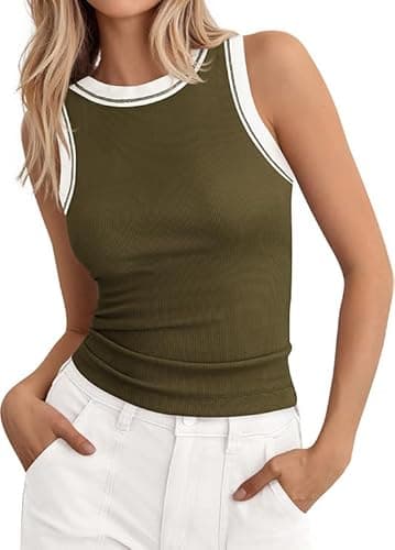 BTFBM High Neck Tank Top for Women Sleeveless Ribbed Y2k Clothes Basic Shirts Going Out Outfits Spring Summer Tops 2026(Army Green, Large) - Image 1