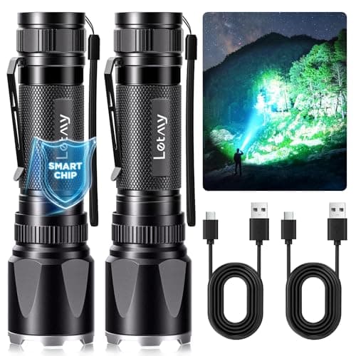 LETMY Rechargeable Flashlights High Lumens, 2 Pack 5000 Lumens Super Bright LED Tactical Flashlight, 3 Modes Samll Powerful Flash Lights with Clip, Waterproof Flashlights for Home Emergency Camping - Image 1