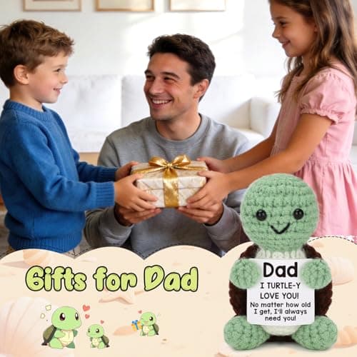 TuSuQing Dad Gifts from Daughter Son, Fathers Day Birthday Gifts Mini Funny Turtle with Love You Dad Fathers Day Card Christmas Handmade Positive Crochet Gifts for Stepdad Father in Law Daddy - Thumbnail 4