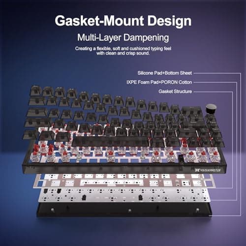 YOUSUOMASTER X83 Wired Gaming Keyboard with Volume Knob,60 Percent Mechanical Keyboard Gasket Mount RGB Backlit with Software,Mini Keyboards with 66 Keys Hot Swappable Red Switch,Translucent Black - Thumbnail 3