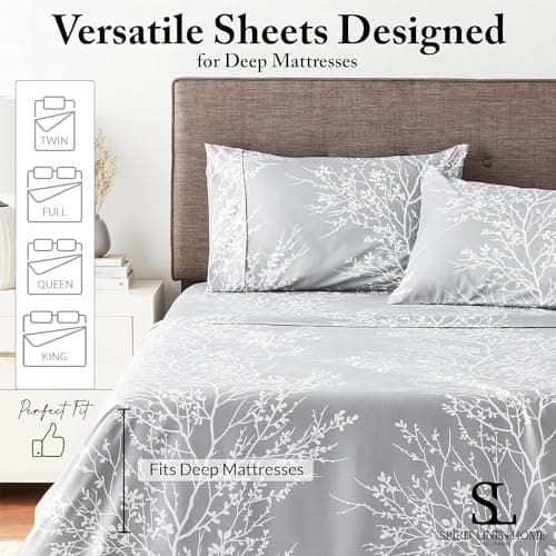 Spirit Linen home Twin Sheets Sets - Pure Microfiber 3 Piece Polyester Bed Sheets, Fitted Sheet & Pillow Cases - Twin Sheets for All Seasons (Foliage Chocolate/White, Twin/Twin XL) - Thumbnail 5