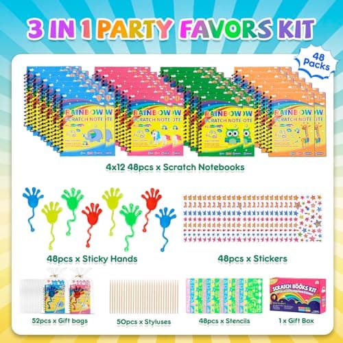 JMMICO 48*3 Packs Scratch Art Notebook+Sticky Hands+Stickers,Easter Party Favors for Kids 4-8-12,Return Gifts for Birthday Party Bulk Toys,Goodie Bags Stuffers, Classroom Prizes Students Gifts - Thumbnail 2