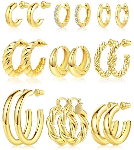 adoyi Gold Hoop Earrings Set for Women Gifts 14K Gold Plated Jewelry Sets Twisted Huggie Hoop Earrings Lightweight Valentine Anniversary Birthday Friendship Gift for Women - Image 1