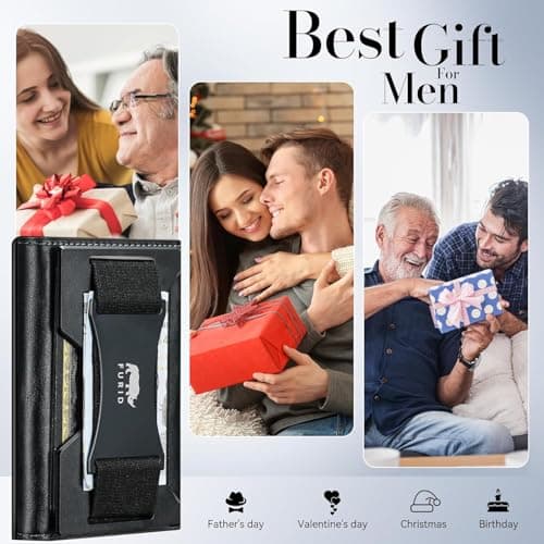 furid Genuine Leather Wallet for Men: RFID Thin Trifold Front Pocket Credit Card Holder - Slim Minimalist Wallet with Metal Plates and Cash Band - Gift for Husband Father on Anniversary Birthday - Thumbnail 5
