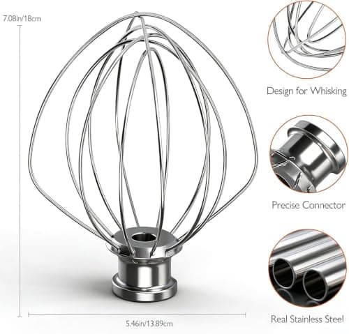 KN256WW Stainless steel 6-wire mixer, kitchen aid whisk attachment, compatible with 5plus-6Quart Bowl lift Stand mixer, Food grade, suitable for mixing cream and cake, dishwasher washable - Thumbnail 3