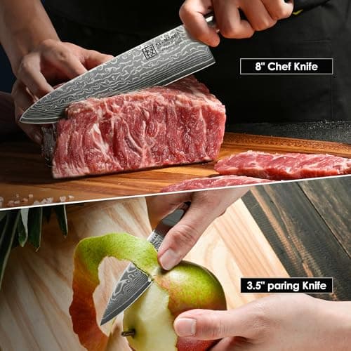 KEEMAKE Damascus Kitchen Knife Set, 2PCS Ultra Sharp 67-Layer Damascus Steel Chef Knife with G10 Non-Slip Handle, Elegant Box for Men Husband - Thumbnail 6