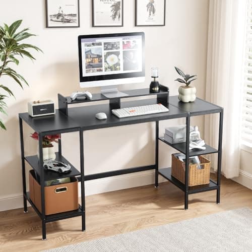 MINOSYS Computer Desk 55-inch with Storage Shelf - Black Ideal Gaming Desk for Bedrooms, Small Spaces, and Home Offices Modern Writing Desk for PCs. - Thumbnail 2