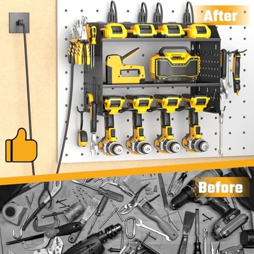 ZESEN Power Tool Organizer Wall Mount, 3 Layer Charging Station with 6 Outlets, 4 Drill Holders and Drill Bit Rack, Tool Holder Storage Shelf Rack for Garage, Workbench and Workshop, Black - Thumbnail 5