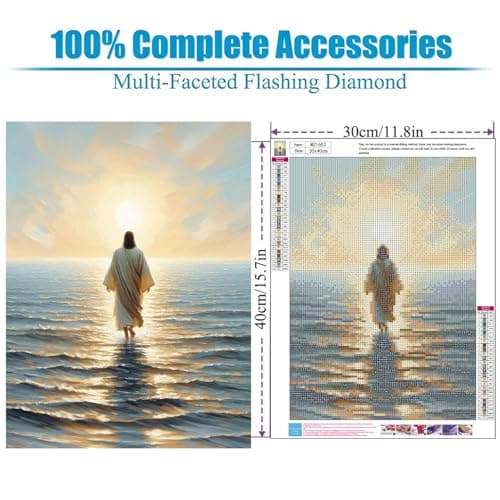 Lophomie Religious Diamond Art Kits for Adults, 5D Jesus Diamond Painting Kits Beginners, DIY Christian Diamond Dots Kits Gem Arts Crafts Full Round Drill for Home Wall Decor 12x16 Inch - Thumbnail 4