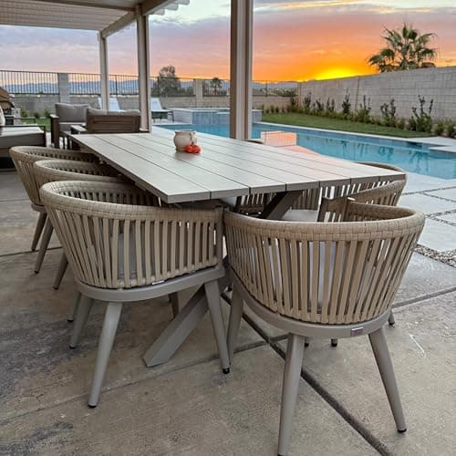 PURPLE LEAF Patio Dining Set 9 Pieces with Wicker Rattan Chairs, Champagne