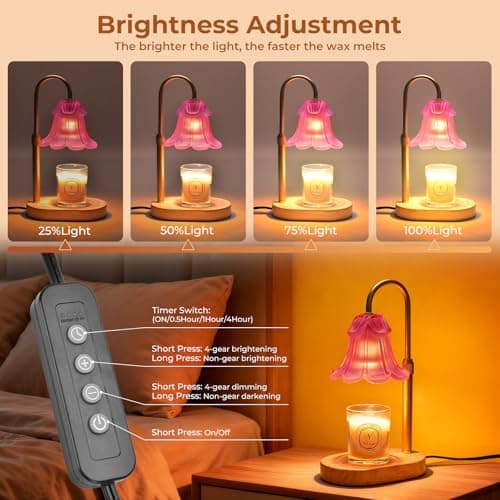 Lsctiff Candle Warmer Lamp with Timer Dimmable, Wax Melt Warmer Adjustable Height, Flower Warmer Lamp with 2 Bulbs for Jar Candles, House Warming New Home Decor, Gift for Mom Women (Rose Red) - Thumbnail 5
