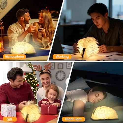 Ba suns Magic Book Lamp, 3-Color Adjustable Reading Light, Portable Foldable Paper Desk Lamp for Night Reading, 1200mAh Battery,Creative Home Decoration & Ideal Gift for Book Lovers - Thumbnail 6