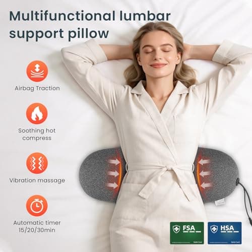 Sanivor 3 in 1 Lumbar Massager Support Pillow - Smooth Triple Fusion Back Massager with Heat,Vibration Massager & Airbag Traction for Pain Relief Deep Tissue Ergonomic,Memory Foam Lower Back Massager - Thumbnail 2