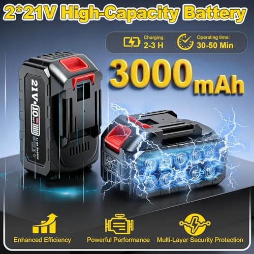 6000mAh Electric Weed Wacker Cordless, 21V Battery Powered Weed Eater with 3 Types Blades, 2 in 1 Brush Cutter/Edger Tool, for Lawn, Yard and Bush Trimming, 2 Battery - Thumbnail 5