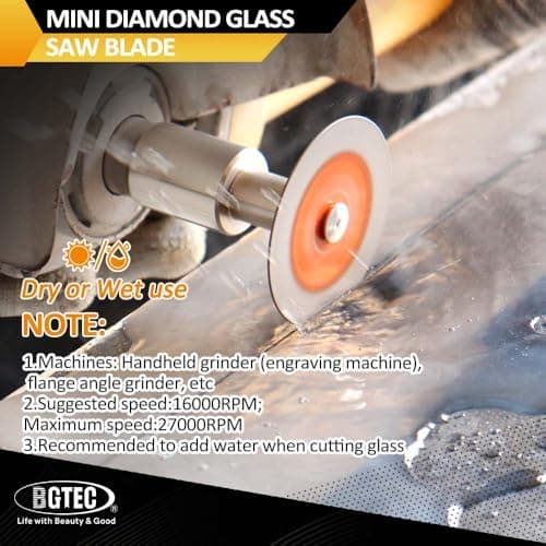 BGTEC Diamond Mini Glass Cutting Saw Blade - 5PCS 2" (50MM) Tile Cutting Discs with 5/8"-11 Thread Flange for Glass Jade Crystal Wine Bottle Tile - Thumbnail 6