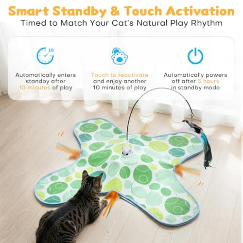 PETSWEET Interactive Cat Toys with Bird, Hide and Seek Cat Toy, 2 in 1 Automatic Moving Concealed Feathers for Indoor Cats, Non-Slip Suction, Touch Activated, USB Rechargeable, Green - Thumbnail 3