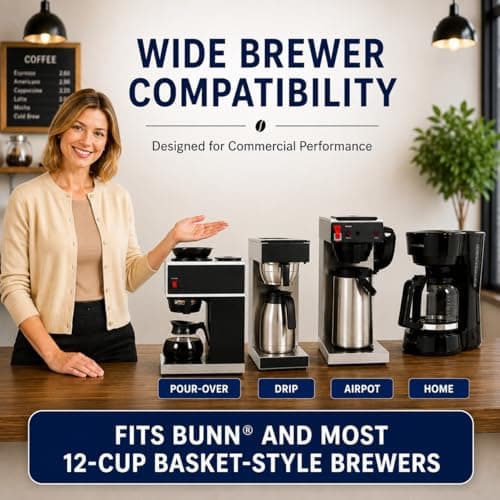 Pine & Pebble® 12-Cup Large Commercial Coffee Filters, 500 Count | Tall-Walled Basket Style (9.84" x 4.33") | No Grounds, No Mess | Fits BUNN & Standard Coffee Makers | Bulk for Cafés & Offices - Thumbnail 2