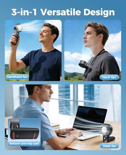 Eastfox 2026 Upgrade 3 In 1 Handheld Portable Turbo Fan with Ice Cooler,Rechargeable 100 Speed Mini Personal Fan 10500 RPM Small Pocket Fans Makeup fan for Outdoor,Office,Camping,Travel-Black - Thumbnail 3