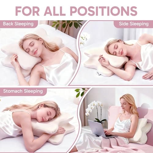 Ergonomic Butterfly Memory Foam Pillow for Neck Back Pain Relief, Cervical Support, Breathable Ice Silk Anti-Wrinkle Cover, SGS Certificates, Side Back Stomach Sleeper, Medium Thickness 25.6×16.9×5.1" - Thumbnail 5