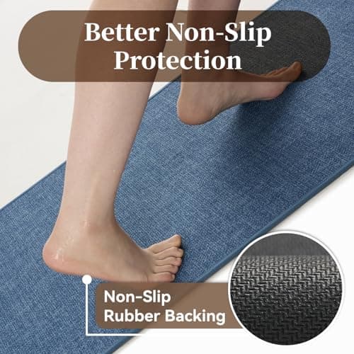 MontVoo Bathroom Runner Rug-Ultra Thin Non Slip Bath Mat Runner for Bathroom Mat Quick Dry, Rubber Backing Washable Runner Bathroom Rugs Fit Under Door, Absorbent Bath Rug,24"x47",Blue - Thumbnail 2