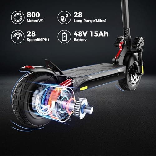 iScooter Electric Scooter for Adults, 10" Off-Road Pneumatic Tires, 28 Miles Range, 28MPH Top Speed, 800W Motor, Adjustable Pole Height,330lbs Max Load,Foldable Adult Escooter with Smart APP - Thumbnail 2