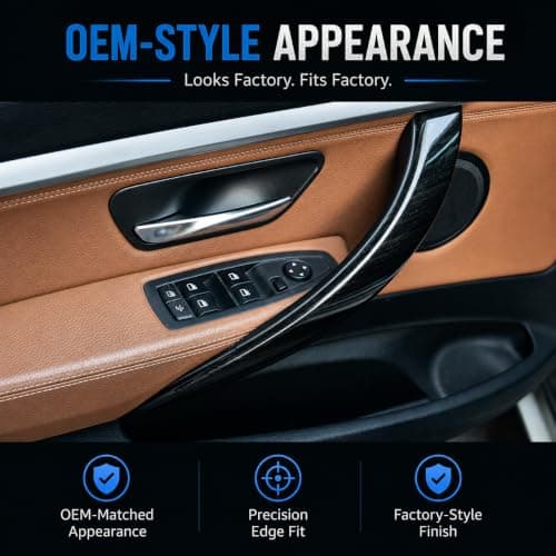 iCarPro Door Pull Handle Sticky Fix Cover Interior Trim for BMW F30 F34 3 Series 320,328,330,335,340,F80 M3 2012-2018, F32 F33 F36 4 Series 420,428,435,440,F82 M4 2014-2019 (4pcs Set, Carbon Fiber) - Thumbnail 5
