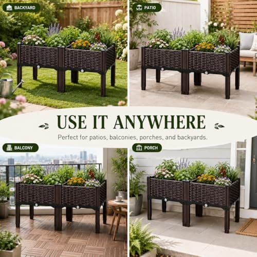 SUPCLUB Raised Garden Bed with Legs 15.8x15.8x14.6in Patio Elevated Flower Bed Plant Vegetable Boxes Stand for Indoor Outdoor Plant Fence Balcony Yard - Thumbnail 2