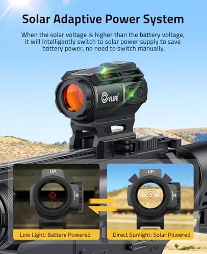 CVLIFE EagleFeather X Solar Multi-Reticle Red Dot Sight for Rifle,1x20mm 2MOA Dot 40MOA Circle Motion Awake Solar Optics with Quick Detach Mount Flip Up Covers,IPX7 Waterproof Fogproof - Thumbnail 3