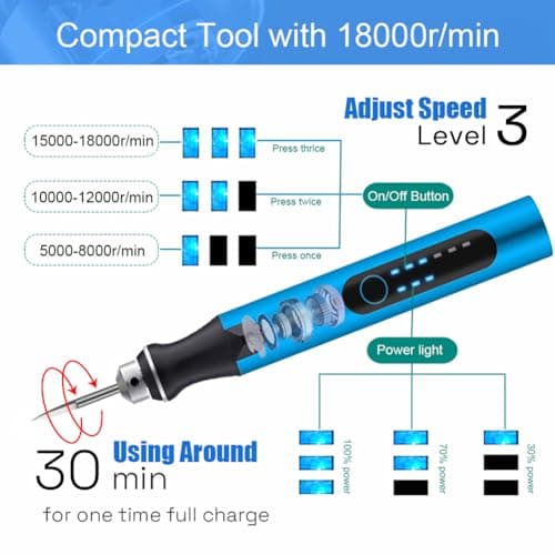 3D Printing Tools Kit,3D Printer Accessories, 3-Speed USB Rotary Tool with Bits & Deburring Tool for 3D Printing Burr, 3D Printer Model,Resin Model Engraving, Drilling, Carving, Polishing - Thumbnail 3