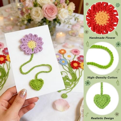 Yuboo 8 Pack Crochet Flower Bookmarks for Women, Daisy Flower Handmade Personalized Cute Funny Girly Birthday Book Marks for Reading, Gifts for Book Lovers Girls Teachers - Thumbnail 3