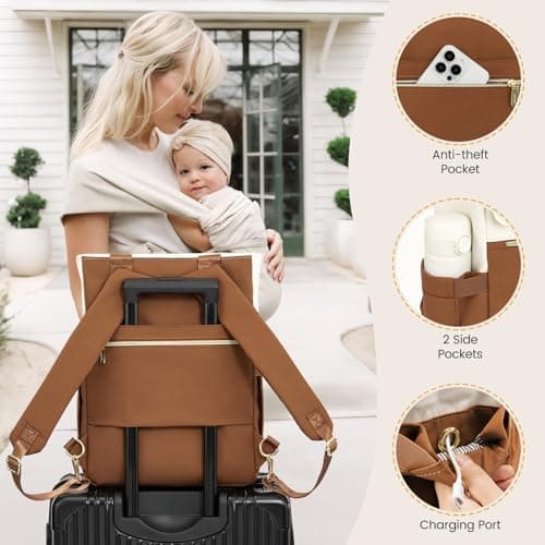LOVEVOOK Diaper Bag Backpack,Diaper Tote Bag with Insulated Pockets,Bag with Changing Pad,Large Bag with Pacifier Case,15.6 Inch Anti-Theft Laptop Backpack for Women - Thumbnail 6