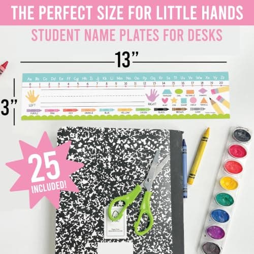 Hadley Designs Desk Name Tags for Classroom –25 Student Name Tags for Desks, 13x3 Name Plates for Classroom Decor, Teacher Supplies, Crayon Nametags, 1st-3rd Grade Kindergarten Preschool Must Haves - Thumbnail 2