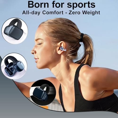 Molufeibe Open Ear Earbuds Wireless Bluetooth - Clip on Ear Buds Comfortable for All Ears， ENC Noise Cancelling Headphones with 50H Play Time, IPX5 Waterproof for Sports - Purple - Thumbnail 2