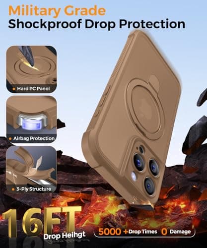 MOCCA Design for iPhone 16 Pro Max Case with Magnetic Invisible Stand [Full Camera Protection] [Compatible with Magsafe] Military Drop Shockproof Translucent Matte Phone Case Cover 6.9",Brown - Thumbnail 5