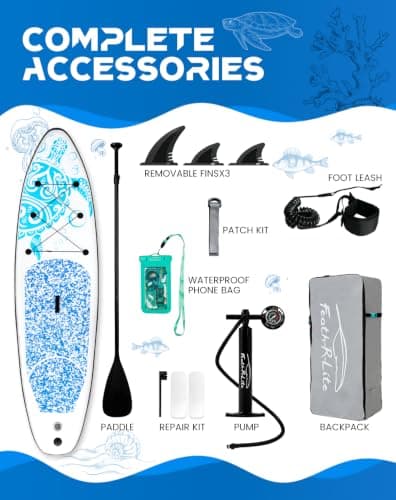 FEATH-R-LITE Inflatable Stand Up Paddle Board 10'6''x33''x6'' Ultra-Light (18.9lbs) SUP with Paddleboard Accessories,Fins,Adjustable Paddle, Pump,Backpack, Leash, Waterproof Phone Bag - Thumbnail 4